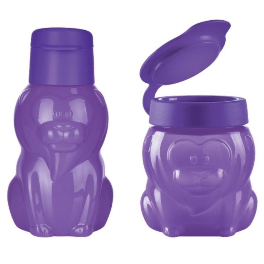 Tupperware Louie the Lion & Barnaby the Bear Snack Cup Set in Purple New! B97